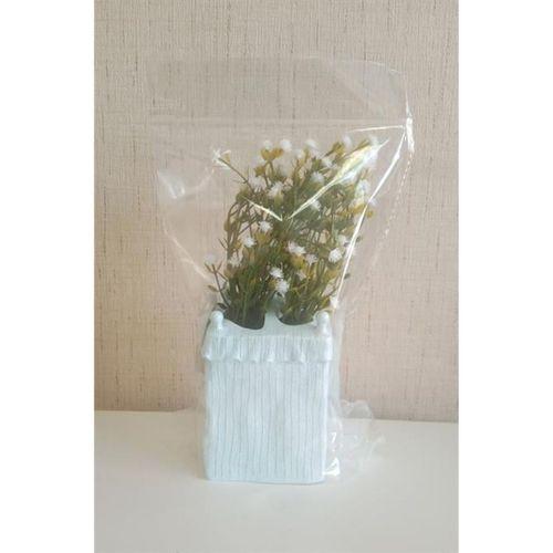 2 Adet Vazo Dahil,Vazoda Çiçek,Beyaz Yapay Çiçek,Vazo Dekoratif Poliresin 7X7X17Cm