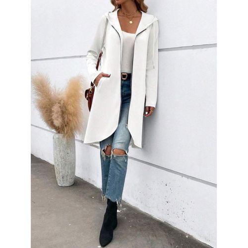 Kadın Uzun Kollu Kapşonlu önden Fermuarlı Midi Dalgıç Ceket