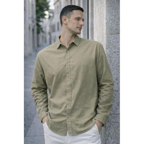 Faulkner Modal Kumaş Yakalı Uzun Kollu Yazlık Erkek Gömlek - Haki