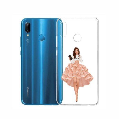 Huawei P20 Lite Pembe Etekli Kız Şeffaf Telefon Kılıfı