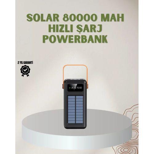 Powerbank Solar Fenerli Çoklu Kablolu Taşınabilir Şarj Aleti