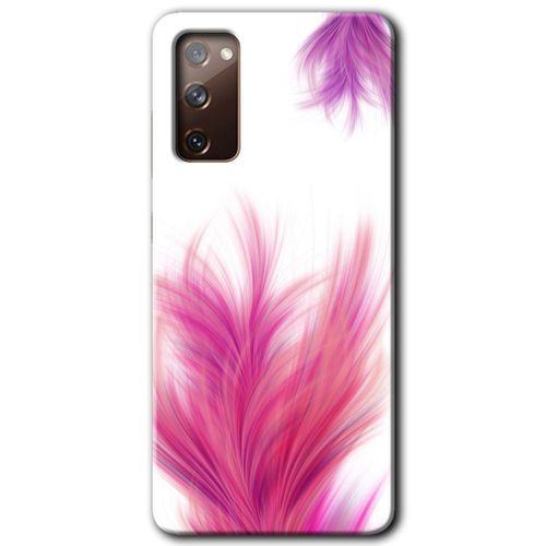 Samsung Galaxy S20 FE Kılıf Baskılı Kapak - Pembe Tüy + 5D Tam Kaplayan Cam