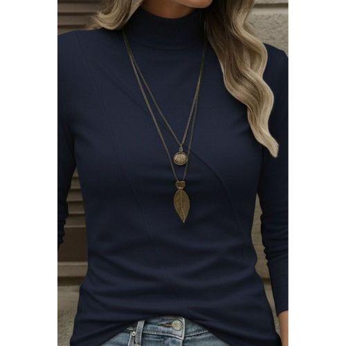 Kadın Uzun Kollu Balıkçı Yaka önden şerit Detay Dalgıç Bluz