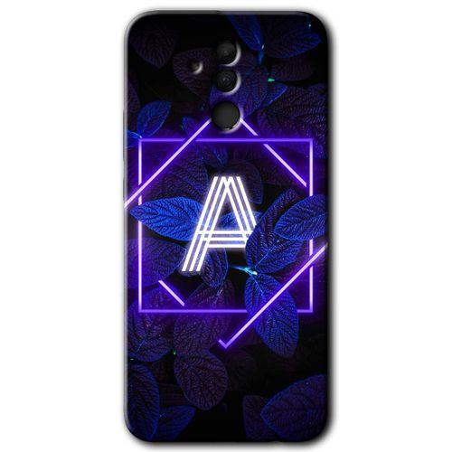 Huawei Mate 20 Lite Kılıf HD Desen Baskılı Arka Kapak - Dark Neon Yaprak A Harfi
