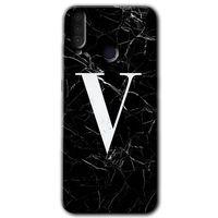 GM 10 Kılıf HD Desen Baskılı Arka Kapak - Siyah Mermer Desenli V Harfi + Kırılmaz Cam