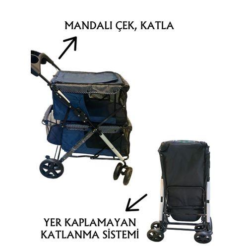 Tommy İki Katlı Evcil Hayvan Arabası 85x51x100cm Lacivert Max 10+10 Kg