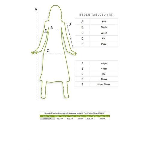 Uzun Kol Sevda Geniş Boğazlı Sonbahar ve Kışlık Cepli Triko Elbise Bordo Brd