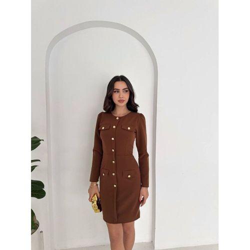 Kadın Bisiklet Yaka Cep Ve Gold Düğme Detay Double Kumaş Mini Elbise