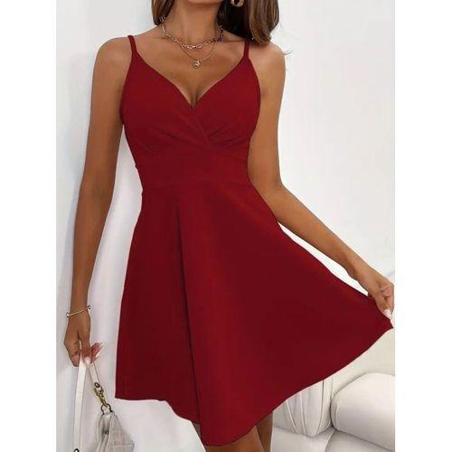 Kadın Ip Askılı Kruvaze Yakalı Kısa ıthal Krep Elbise