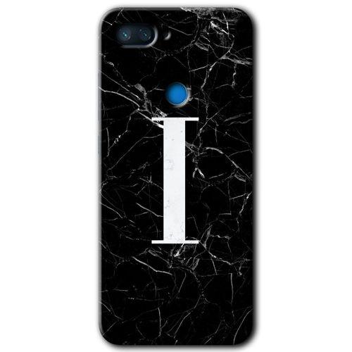 MRCİLETİSİM Xiaomi Mi 8 Lite Kılıf HD Desen Baskılı Arka Kapak+Temperli Cam - Siyah Mermer Desenli I Harfi