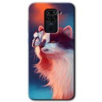 MRCİLETİSİM Xiaomi Redmi Note 9 Kılıf Baskılı Kapak - Cat Butterfly + 5D Tam Kaplayan Cam