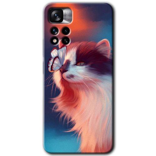 MRCİLETİSİM Xiaomi Redmi Note 11 Pro Plus 5G Kılıf HD Desen Baskılı Arka Kapak+Temperli Cam - Cat Butterfly
