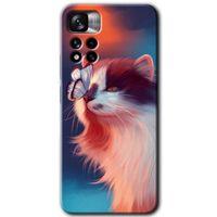 MRCİLETİSİM Xiaomi Redmi Note 11 Pro Plus 5G Kılıf HD Desen Baskılı Arka Kapak+Temperli Cam - Cat Butterfly