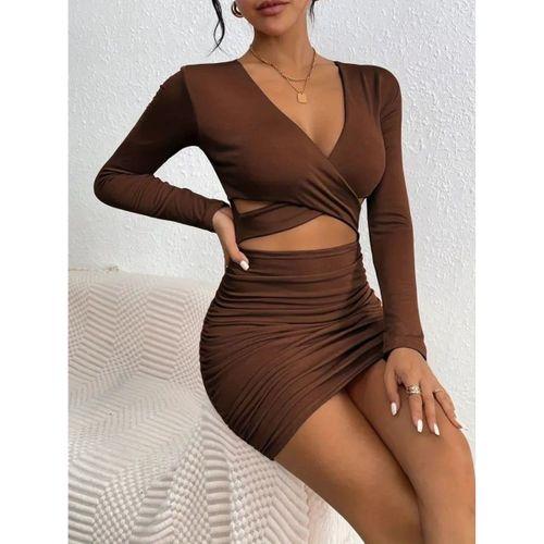 Kadın Uzun Kollu çapraz Dekolte Detaylı Mini Sandy Elbise