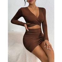 Kadın Uzun Kollu çapraz Dekolte Detaylı Mini Sandy Elbise