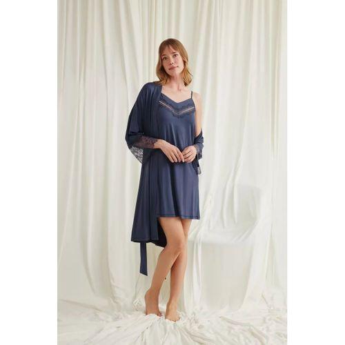 Dekolteli Yakası Ve Kolu Dantelli Sabahlık Takımı