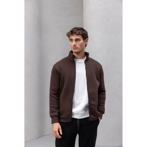 Marcel Regular Fit Fermuarlı Kıstıma Cepli Üç İplik Şardonlu Sweatshirt Kahve - Baggy Kalıp 3 İplik Şardonlu Eşofman Altı Kahve