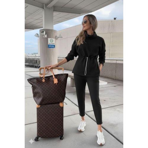 Kadın Uzun Kollu Balıkçı Yaka Belden Lastikli Modal Bluz Ve Pantolon Ikili Takım