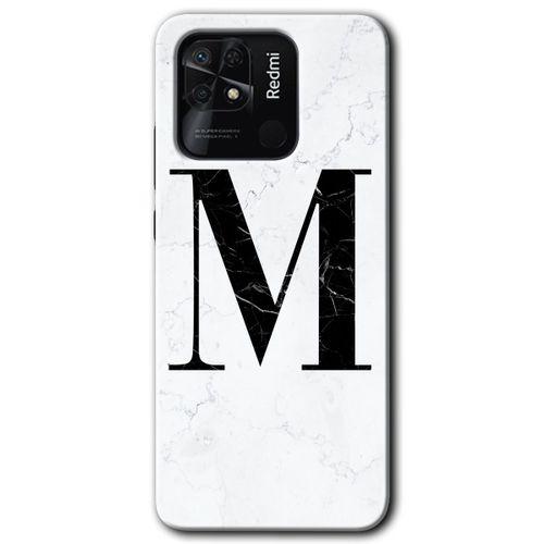 Redmi 10C Kılıf HD Desen Baskılı Arka Kapak - Beyaz Mermer Desenli M Harfi