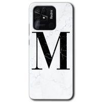 Redmi 10C Kılıf HD Desen Baskılı Arka Kapak - Beyaz Mermer Desenli M Harfi