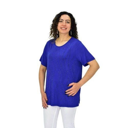 Kadın Viskon Taşlı Kısa Kol Bluz BGL-ST04679