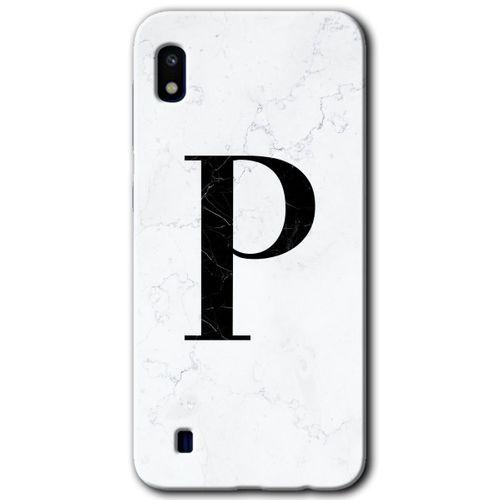 Potkal Hediye Fabrikası Samsung Galaxy A10 Kılıf HD Desen Baskılı Arka Kapak - Beyaz Mermer Desenli P Harfi