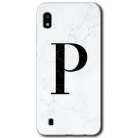 Potkal Hediye Fabrikası Samsung Galaxy A10 Kılıf HD Desen Baskılı Arka Kapak - Beyaz Mermer Desenli P Harfi