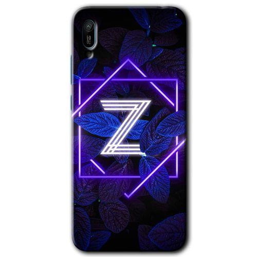 MRCİLETİSİM Huawei Y6 2019 Kılıf HD Desen Baskılı Arka Kapak + Temperli Cam - Dark Neon Yaprak Z Harfi