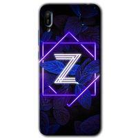 MRCİLETİSİM Huawei Y6 2019 Kılıf HD Desen Baskılı Arka Kapak + Temperli Cam - Dark Neon Yaprak Z Harfi