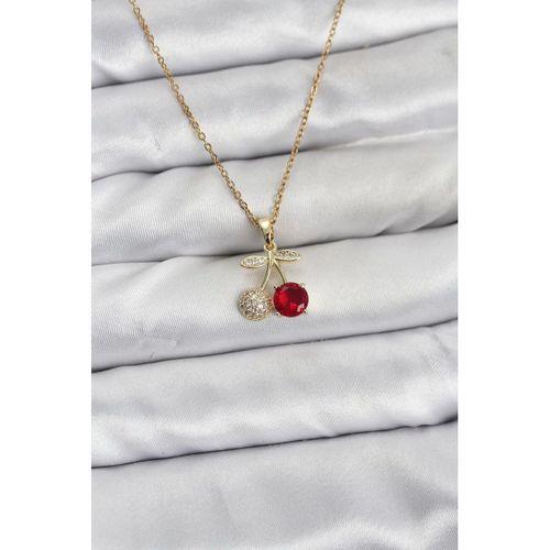 316L Çelik Zincir Gold Renk Kiraz Model Zirkon Taşlı Kadın Kolye
