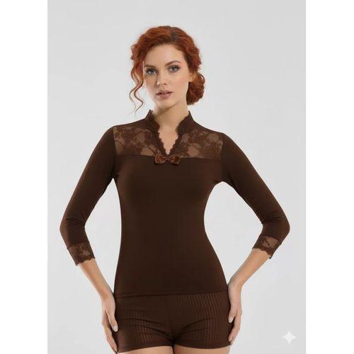 Geniş Dantelli Patlı Uzun Kollu Elestan Bluz  2176