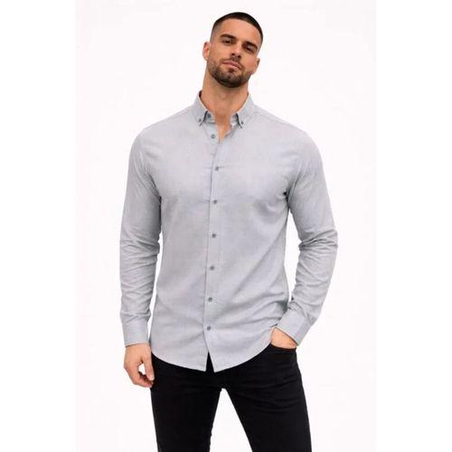 Erkek KETEN Kumaş Oversize Uzun Kollu Rahat Kalıp Gömlek - Boyalı Gri