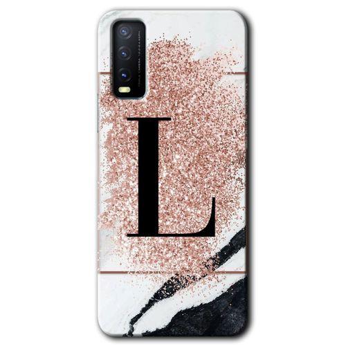 Vivo Y20s Kılıf HD Desen Baskılı Arka Kapak - Pembe Mermer Desenli L Harfi
