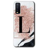 Vivo Y20s Kılıf HD Desen Baskılı Arka Kapak - Pembe Mermer Desenli L Harfi