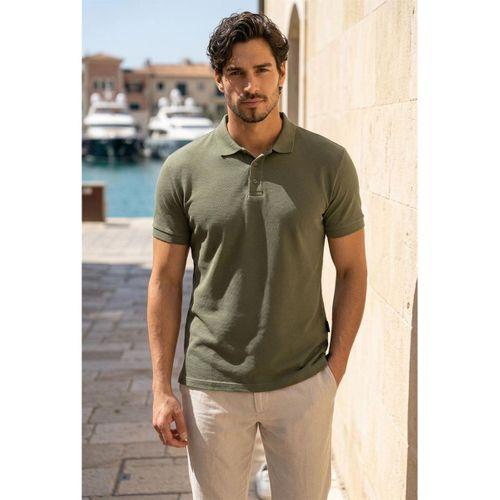 Orlando Polo Yaka Pike Kumaş Relaxed Fit Basic Düğmeli Relaxed Fit Erkek T-Shirt - Haki