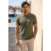 Orlando Polo Yaka Pike Kumaş Relaxed Fit Basic Düğmeli Relaxed Fit Erkek T-Shirt - Haki