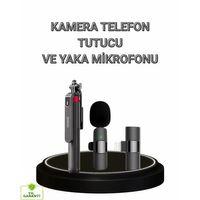 Vlog Ve Canlı Yayın İçin Çift Yaka Mikrofonu Ve Tripodlu Selfie Çubuğu Seti