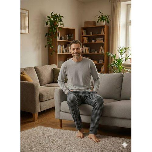 Pijalüx Tek Alt Örme Ekose Ev Pantolonu