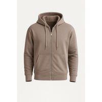 İçi Peluş Üç İplik Kumaş Oversize Fermuarlı Kapüşonlu Sweatshirt- Bej