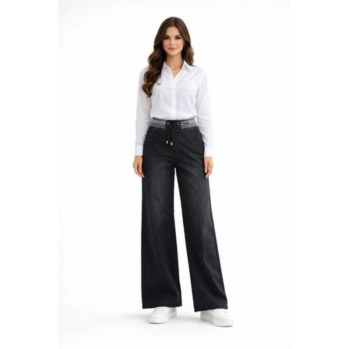 Kadın Bol Jean Pantolon Beli Ribana Lastikli BGL-ST05385