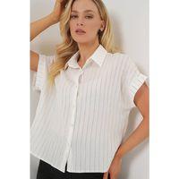 Çizgili Kısa Kol Gömlek 20327 - Beyaz