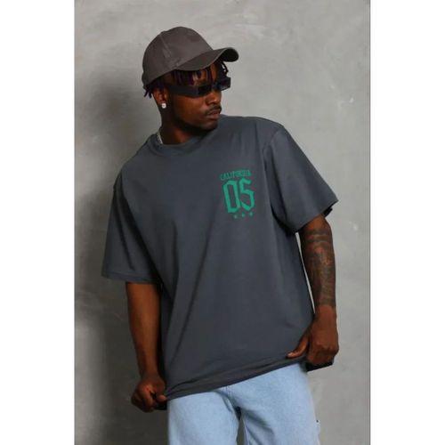 Erkek Baskılı T-Shirt Kısa Kol Bisiklet Yaka Regular Fit Rahat Kalıp Günlük Tişört - Füme