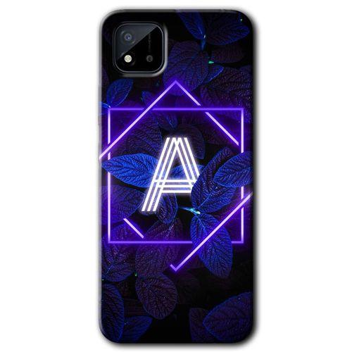 Potkal Hediye Fabrikası Realme C11 Kılıf HD Desen Baskılı Arka Kapak - Dark Neon Yaprak A Harfi