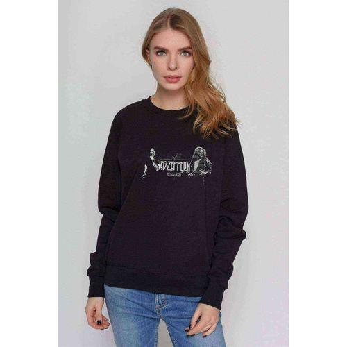 Led Zeppelin Black White Baskılı Siyah Kadın Sweashirt