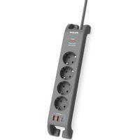 PHILIPS SPN4140GA/62, 4 Soket, Akım Korumalı Priz, 2400 Joules, 2Mt Kablo, 1xUsb-C PD 20W Hızlı Şarj, 2xUsb-A QC 18W, (Gri)