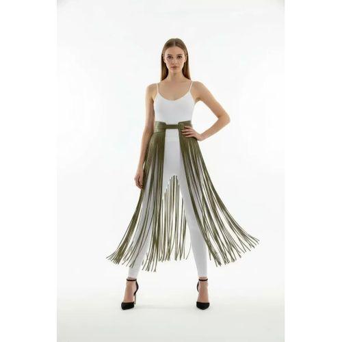 Haki Etek Uzun Püsküllü Yüksek Bel Etek - Brf1003