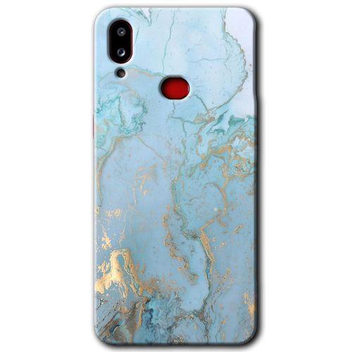 Samsung Galaxy A10s HD Baskılı Kılıf + 9D Tam Ekran Koruyucu - Mavi Gold Mermer