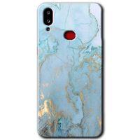 Samsung Galaxy A10s HD Baskılı Kılıf + 9D Tam Ekran Koruyucu - Mavi Gold Mermer