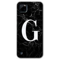 MRCİLETİSİM Realme C21 Kılıf Baskılı Kapak - Siyah Mermer Desenli G Harfi + 5D Tam Kaplayan Cam