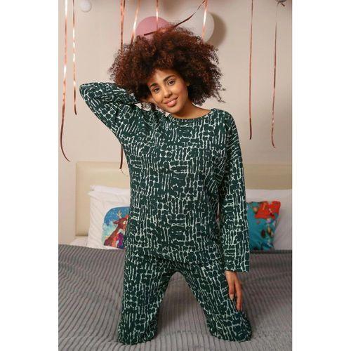 Kadın Uzun Kol 3 İplik Penye Pijama Takım Yeşil